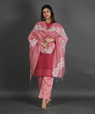 Marron & pink silk kurta set 1