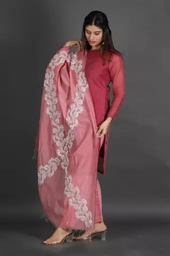 Marron & pink silk kurta set
