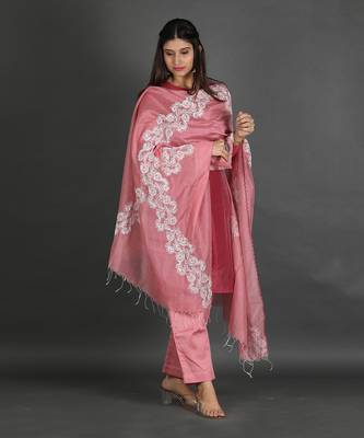 Marron & pink silk kurta set 3