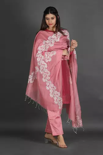 Marron & pink silk kurta set