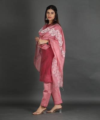 Marron & pink silk kurta set 4