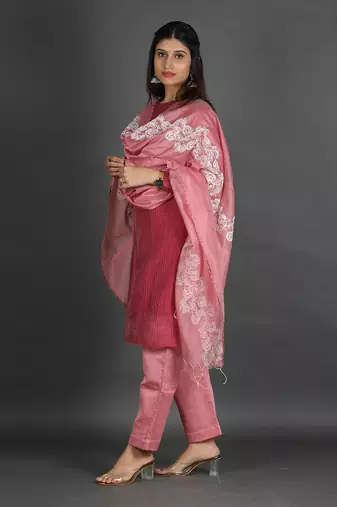 Marron & pink silk kurta set