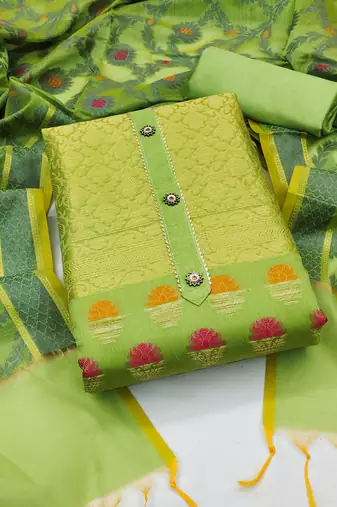 Kimisha women's green banarasi jacquard dress material