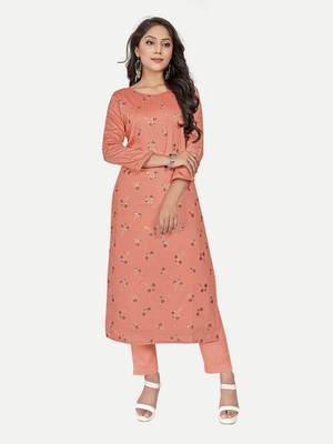 Elevate Your Style with the Exquisite Orange Foil Printed Kurta for Women 1