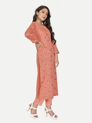 Elevate Your Style with the Exquisite Orange Foil Printed Kurta for Women 3
