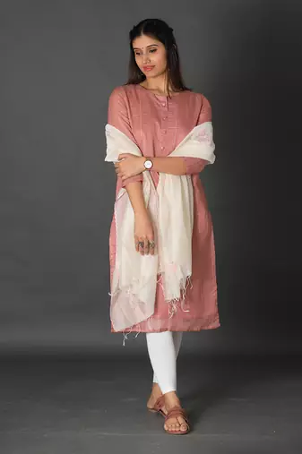 Peach chanderi silk kurti