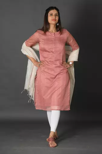 Peach chanderi silk kurti
