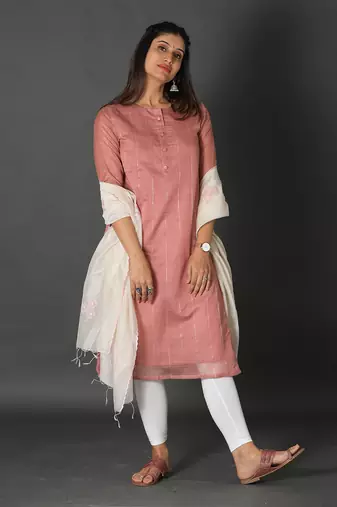 Peach chanderi silk kurti