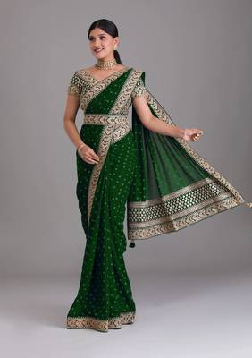 Green Heavy Pigment Chinon saree with heavy zari embroidery sequins work 2