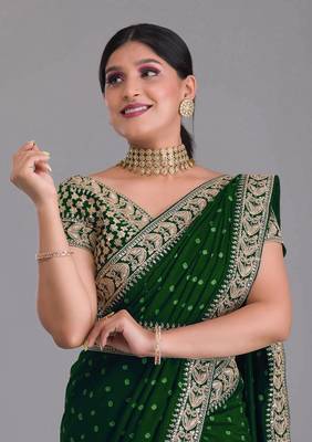  Green Heavy Pigment Chinon saree with heavy zari embroidery sequins work 5