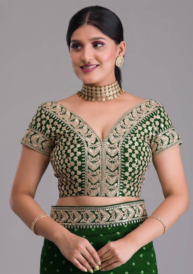  Green Heavy Pigment Chinon saree with heavy zari embroidery sequins work