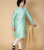 Namaskar SEA GREEN DUPION Full Sleeves  Knee Length Regular Fit kurta for men
