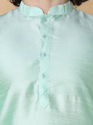 Namaskar SEA GREEN DUPION Full Sleeves  Knee Length Regular Fit kurta for men 5