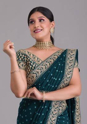  Petrol Heavy Pigment Chinon saree with heavy zari embroidery sequins work  6