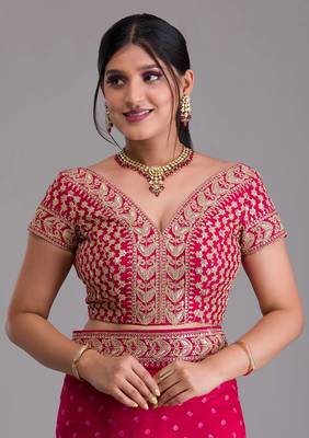 Rani Pink Heavy Pigment Designer Wedding Chinon saree with heavy zari embroidery sequins work 5