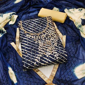 Kimisha navy blue premium jam cotton handwork dress material 1