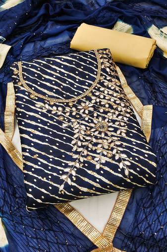 Kimisha navy blue premium jam cotton handwork dress material