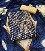 Kimisha navy blue premium jam cotton handwork dress material