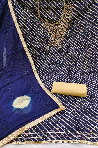 Kimisha navy blue premium jam cotton handwork dress material