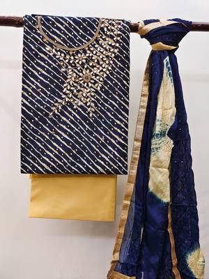 Kimisha navy blue premium jam cotton handwork dress material 3