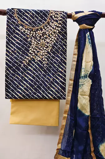 Kimisha navy blue premium jam cotton handwork dress material