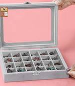 Atorakushon ring earring storage case 24 compartments ring velvet display case box locker box set organizer(grey)