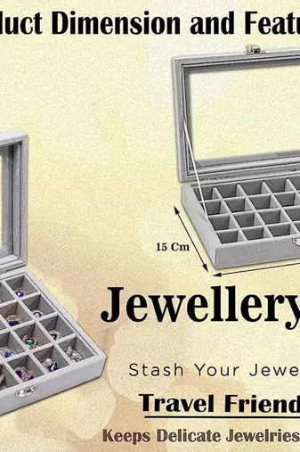 Atorakushon ring earring storage case 24 compartments ring velvet display case box locker box set organizer(grey)