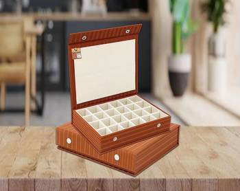 Atorakushon pu leather makeup storage case 24 grid jewellery organizer locker box  earring ring box (brown) 2