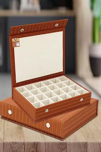 Atorakushon pu leather makeup storage case 24 grid jewellery organizer locker box  earring ring box (brown)