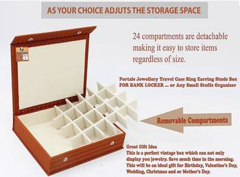 Atorakushon pu leather makeup storage case 24 grid jewellery organizer locker box  earring ring box (brown) 4