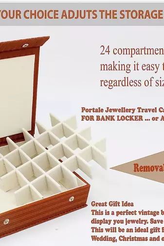 Atorakushon pu leather makeup storage case 24 grid jewellery organizer locker box  earring ring box (brown)