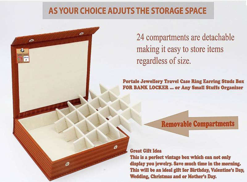 Atorakushon pu leather makeup storage case 24 grid jewellery organizer locker box  earring ring box (brown)
