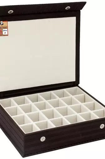 Atorakushon pu leather makeup storage case 24 grid jewellery organizer locker box  earring ring box (black)
