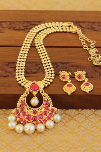 Kempu micro gold  plated necklace set