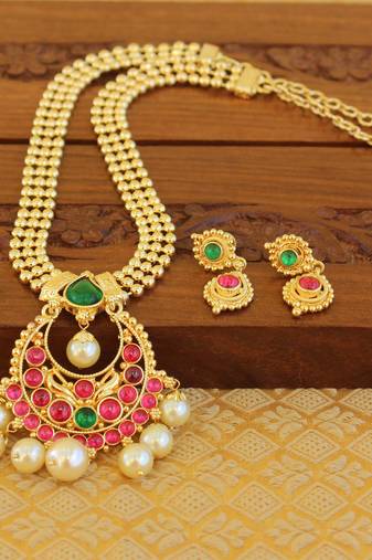Kempu micro gold  plated necklace set