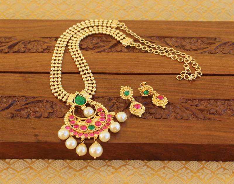 Kempu micro gold  plated necklace set