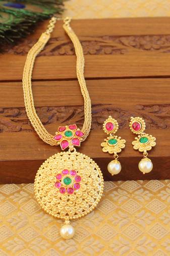 Kempu micro gold  plated necklace set