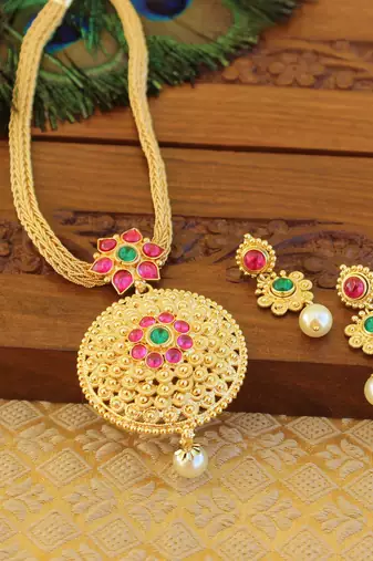 Kempu micro gold  plated necklace set