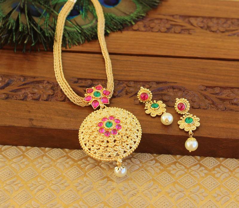 Kempu micro gold  plated necklace set