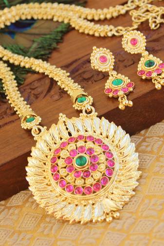 Kempu micro gold  plated necklace set