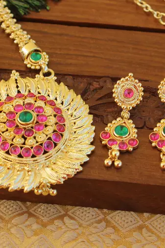 Kempu micro gold  plated necklace set