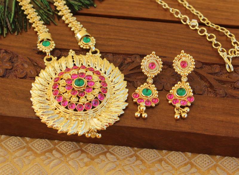 Kempu micro gold  plated necklace set