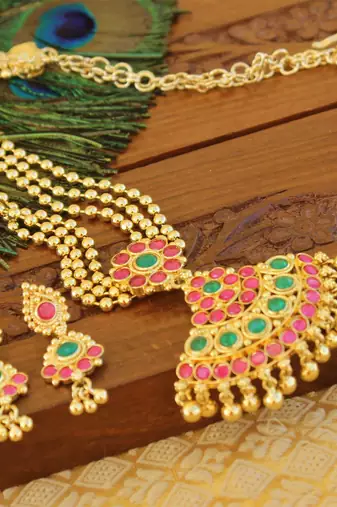 Kempu micro gold  plated necklace set
