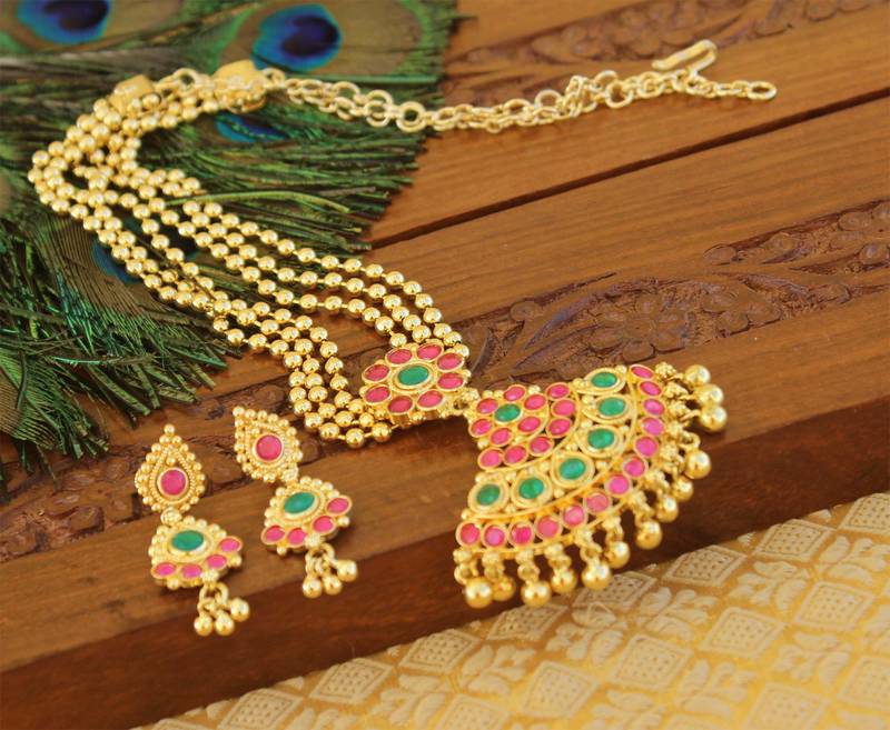 Kempu micro gold  plated necklace set