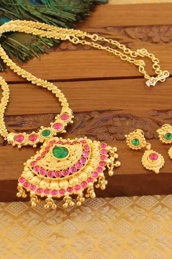 Kempu micro gold  plated necklace set