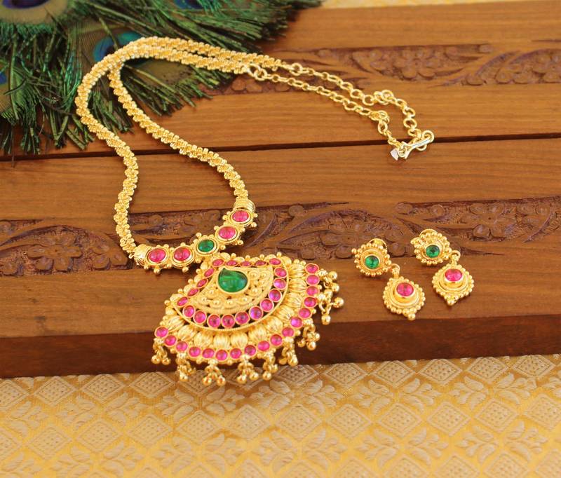 Kempu micro gold  plated necklace set