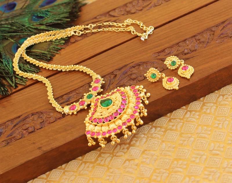 Kempu micro gold  plated necklace set