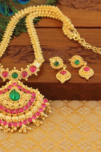 Kempu micro gold  plated necklace set