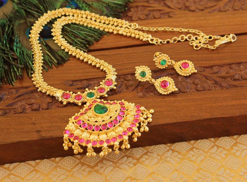 Kempu micro gold  plated necklace set