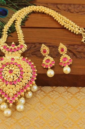 Kempu micro gold  plated necklace set